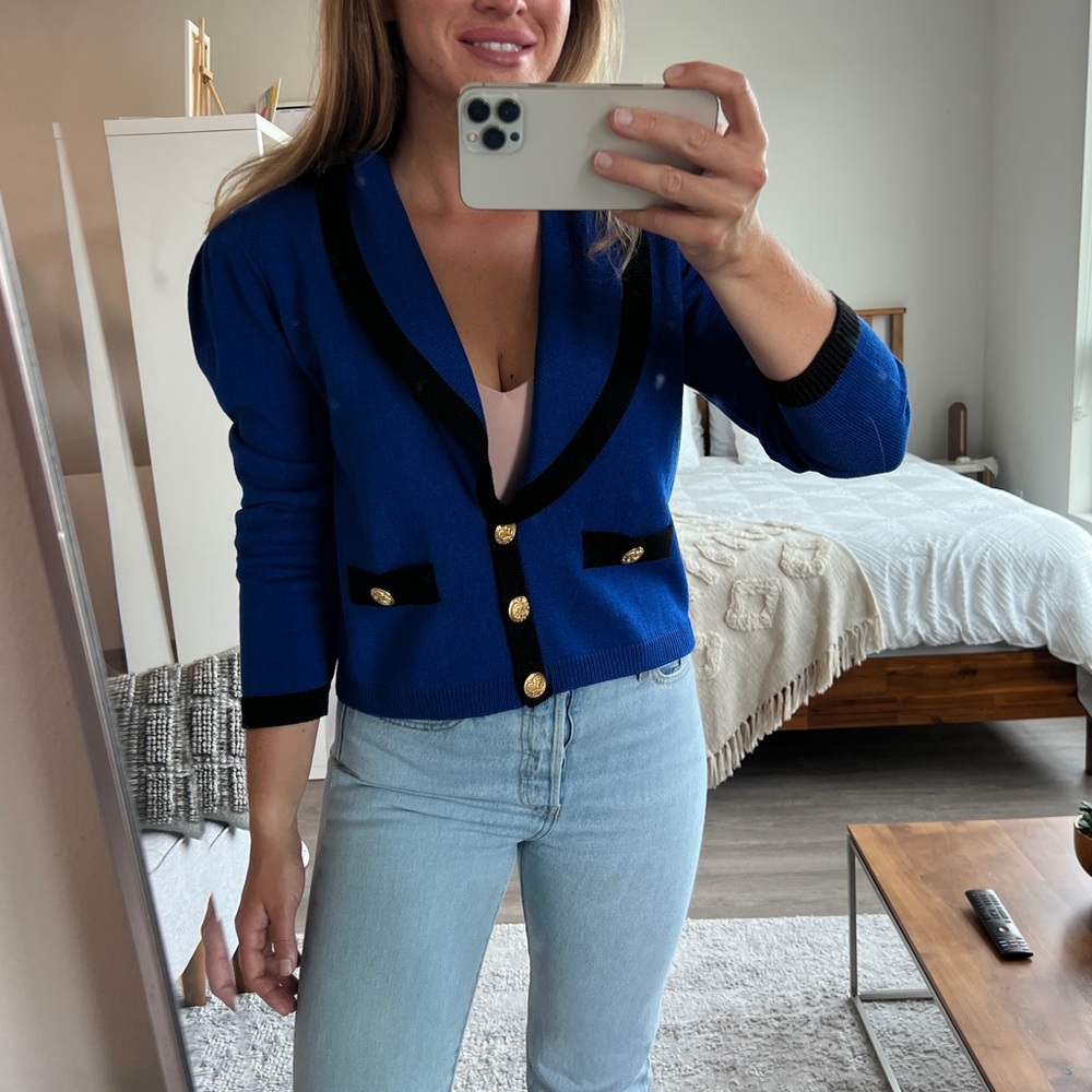 Laura by Alyzia Vintage Blue Knit Jacket Size S/M